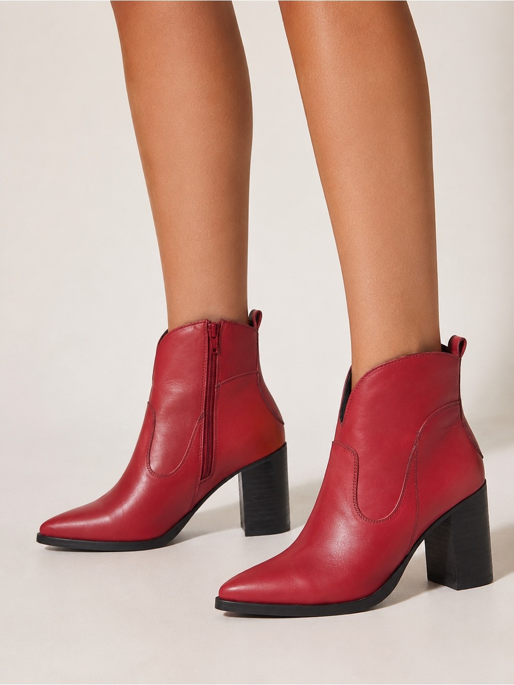 Nasty Gal Red Pointed Toe Ankle Boots with Block Heel - Picture 1 of 14